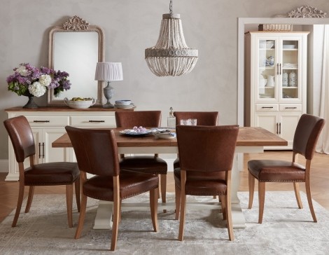 Belgrave - Two Tone - 6-8 Seater Table & 6 Oak Chairs in Rustic Tan Faux Leather