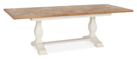 Belgrave - Two Tone - 6 to 8 Seat Rectangular Extending Dining Table - Marquetry Oak Top - Ivory Painted Wooden Base