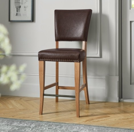 Belgrave - Rustic Oak - Bar Stool - Espresso Faux Leather (Pair)