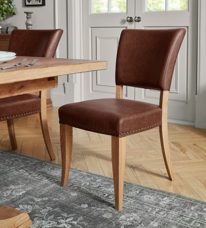 Belgrave - Rustic Oak - Dining Chair - Tan Faux Leather Upholstered (Pair)