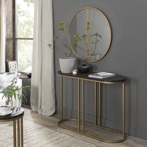 Chevron - Peppercorn - Ash - Console Table - Satin Brass Metal Base