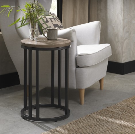 Chevron - Weathered - Ash - Side Table - Powder Coated Metal Base