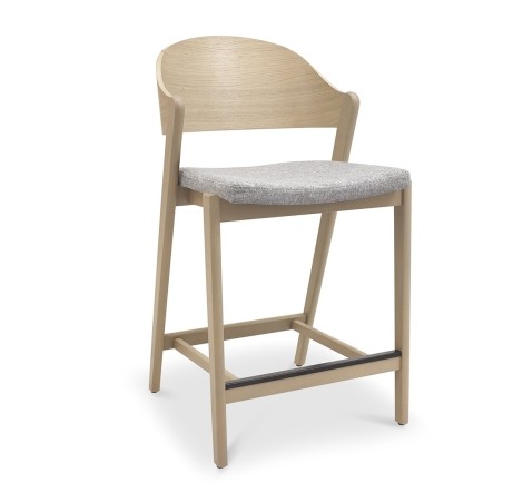 2x Vega Scandi Oak Kitchen Bar Stool - Grey Fabric Padded Seat