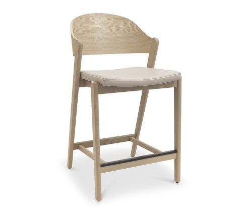 2x Vega Scandi Oak Kitchen Bar Stool - Ivory Bonded Leather Padded Seat