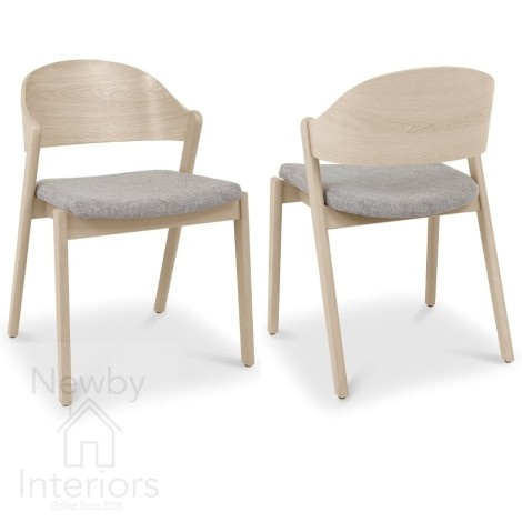 Larsen - Set of 2 Grey Fabric Upholstered Ply Back Dining Chair - Scandi Oak Frame