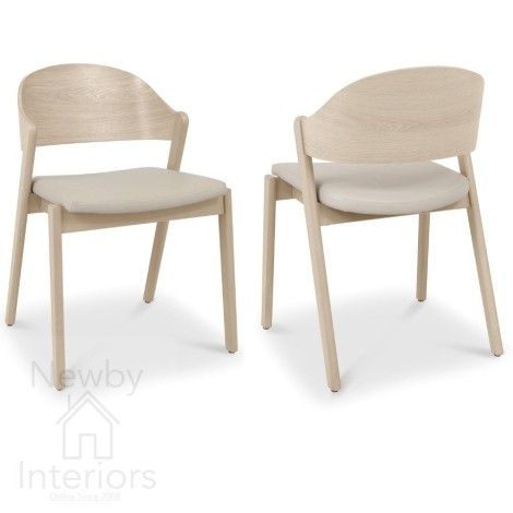 Larsen - Set of 2 Ivory Bonded Leather Upholstered Ply Back Dining Chair - Scandi Oak Finish