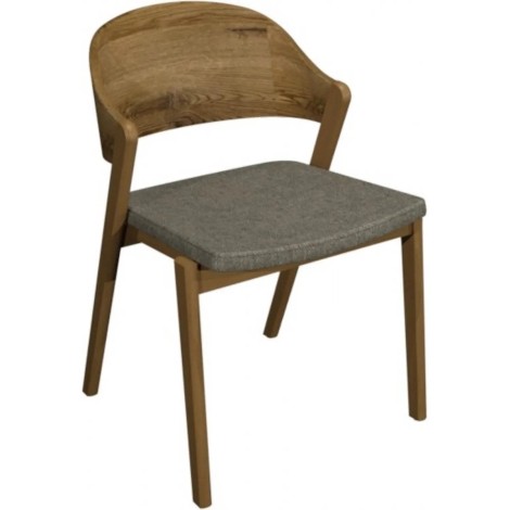 2x Vega Rustic Oak Ply Back Dining Chair - Grey Fabric Padded Seat