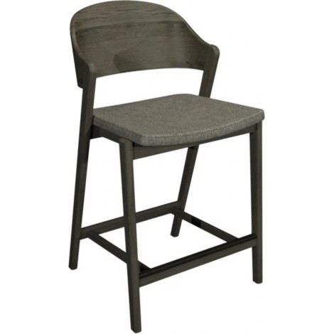 2x Vega Grey Oiled Oak Kitchen Bar Stool - Grey Fabric Padded Seat