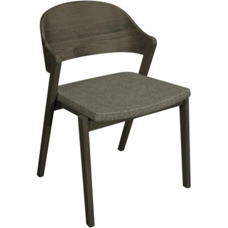 2x Vega Grey Oiled Oak Ply Back Dining Chair - Grey Fabric Padded Seat