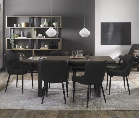 Tivoli - Weathered Oak - 6 to 8 Rectangular Extending Dining Table & 6 Cezanne Dark Grey Faux Leather Chairs - Black Legs