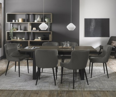 Tivoli - Weathered Oak - 6 to 8 Rectangular Extending Dining Table & 6 Cezanne Grey Velvet Chairs - Black Legs