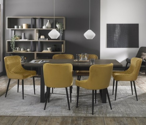 Tivoli - Weathered Oak - 6 to 8 Rectangular Extending Dining Table & 6 Cezanne Mustard Velvet Chairs - Black Legs