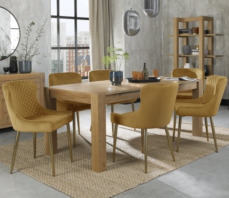 Turin - Light Oak - 6 to 10 Seater Rectangular Extending Dining Table & 8 Cezanne Mustard Velvet Chairs - Gold Legs