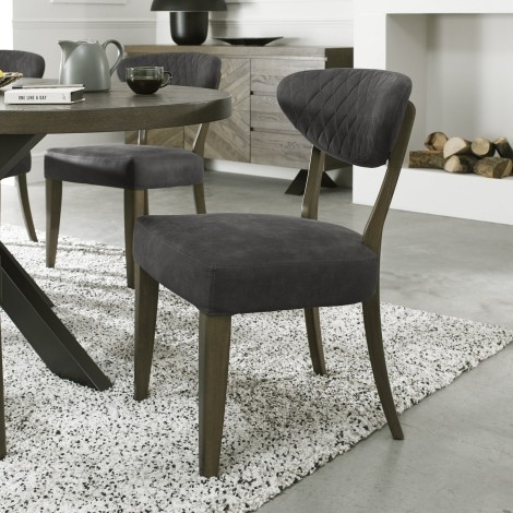 Pair Of - Ellipse - Dark Grey Fabric - Fumed Oak - Rustic - Dining Chairs