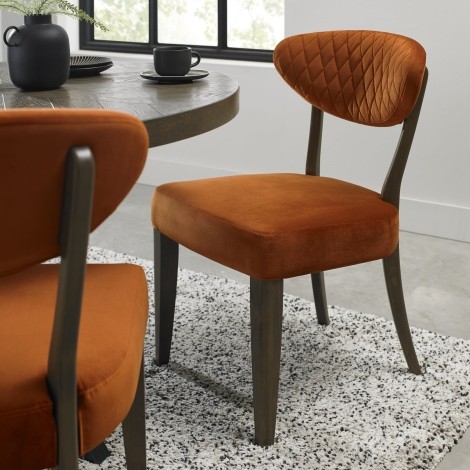 Pair Of - Ellipse - Rust Orange - Velvet - Fumed Oak - Rustic - Dining Chairs