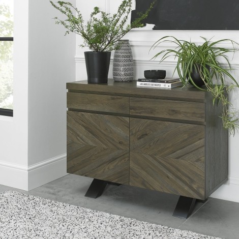 Ellipse - Fumed Oak - Rustic - Narrow Sideboard - Powder Coated Metal Base