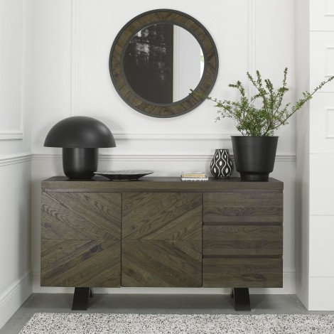 Ellipse - Fumed Oak - Rustic - Wide Sideboard - Powder Coated Metal Base