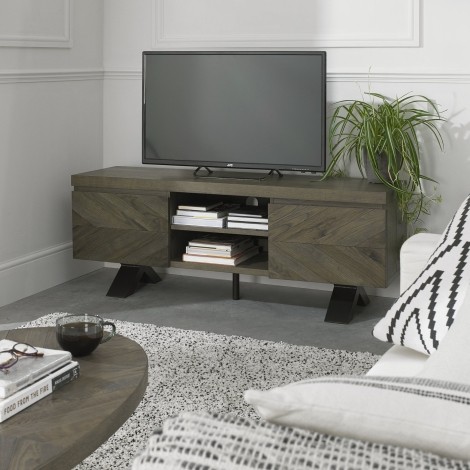 Ellipse - Fumed Oak - Rustic - Widescreen TV Cabinet - Powder Coated Metal Base