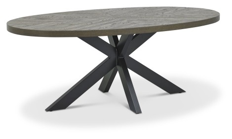 Ellipse - Fumed Oak - Rustic - 200cm - Oval - 6 Seater Dining Table - Powder Coated Metal Base