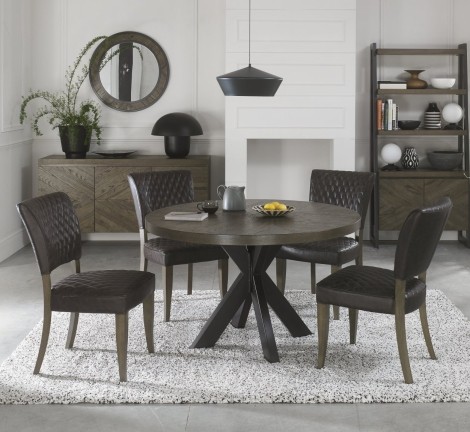 Ellipse - Fumed Oak - 4 Seater Table & 4 Logan Upholstered Chairs in Old West Vintage - Powder Coated Metal Frame