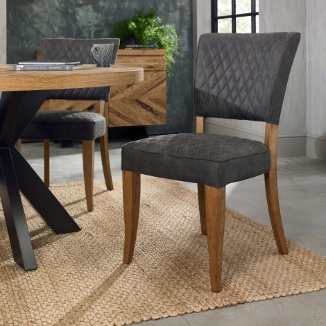 Pair Of - Logan - Dark Grey Fabric - Oak - Rustic - Dining Chairs