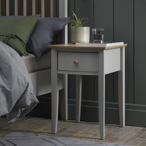 Whitby - Scandi Oak & Warm Grey - 1 Drawer Nightstand / Bedside Cabinet / Lamp Table - Scandinavian Style