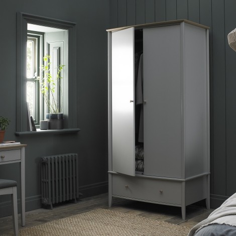 Whitby - Scandi Oak & Warm Grey - Double Wardrobe - 2 Door 1 Drawer - Scandinavian Style