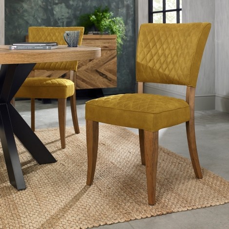 Logan - Rustic Oak - Dining Chair - Mustard Velvet Fabric Upholstered (Pair)