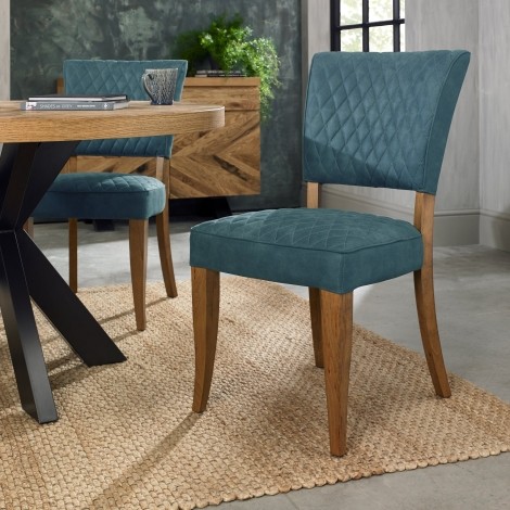 Logan - Rustic Oak - Dining Chair - Azure Velvet Fabric Upholstered (Pair)