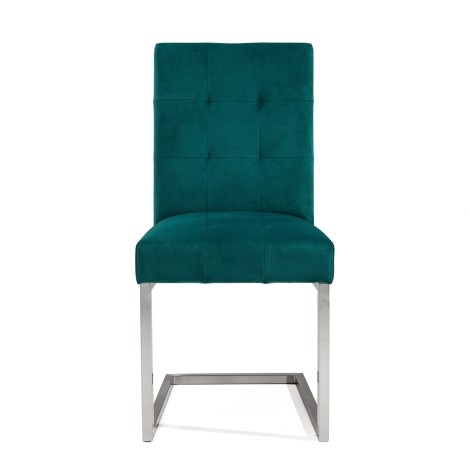 Tivoli - Dark Oak - Upholstered Cantilever Chair - Sea Green Velvet (Pair) - Satin Nickel Metal Frame