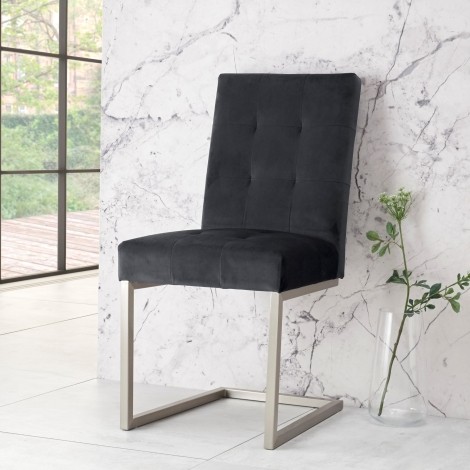 Tivoli - Dark Oak - Upholstered Cantilever Chair - Gun Metal Velvet (Pair) - Satin Nickel Metal Frame