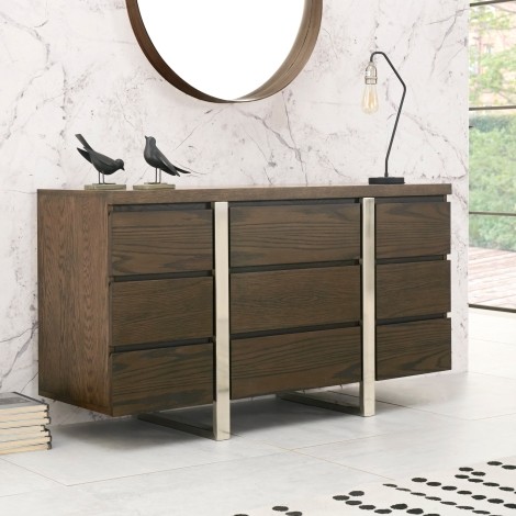 Tivoli - Dark Oak - Narrow Sideboard - Satin Nickel Metal Frame