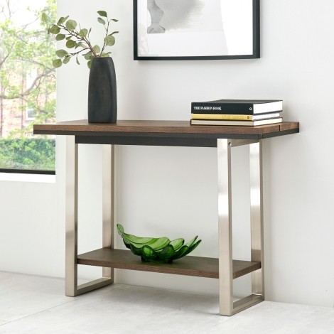 Tivoli - Dark Oak - Console Table - Satin Nickel Metal Frame