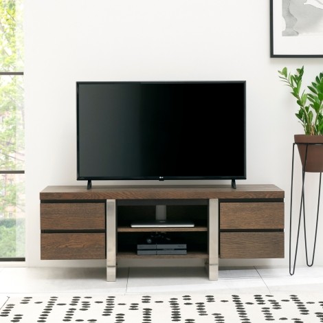 Tivoli - Dark Oak - Wide Entertainment Unit - Satin Nickel Metal Frame