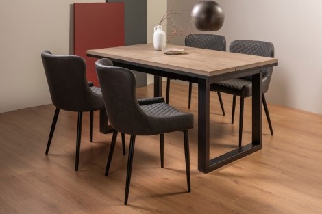 Tivoli - Weathered Oak - 4 to 6 Rectangular Extending Dining Table & 4 Cezanne Dark Grey Faux Leather Chairs