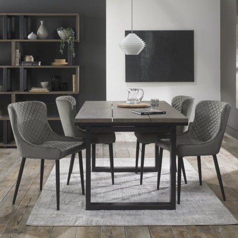 Tivoli - Weathered Oak - 4 to 6 Rectangular Extending Dining Table & 4 Cezanne Grey Velvet Chairs