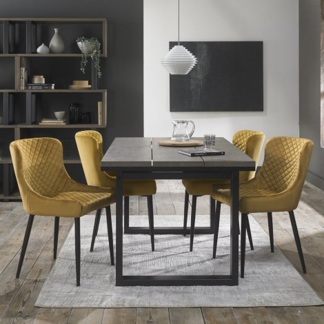 Tivoli - Weathered Oak - 4 to 6 Rectangular Extending Dining Table & 4 Cezanne Mustard Velvet Chairs