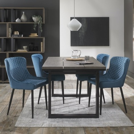 Tivoli - Weathered Oak - 4 to 6 Rectangular Extending Dining Table & 4 Cezanne Petrol Blue Velvet Chairs