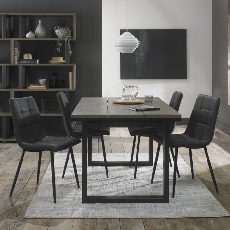 Tivoli - Weathered Oak - 4 to 6 Rectangular Extending Dining Table & 4 Mondrian Dark Grey Faux Leather Chairs