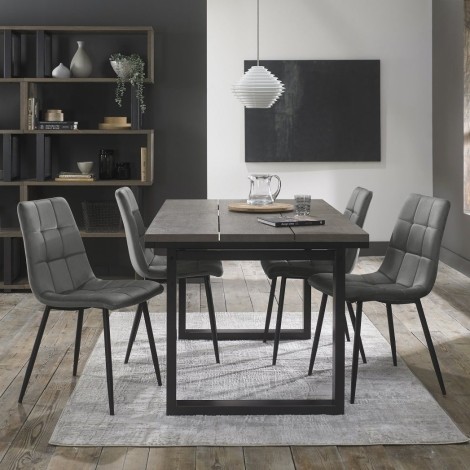 Tivoli - Weathered Oak - 4 to 6 Rectangular Extending Dining Table & 4 Mondrian Grey Velvet Chairs