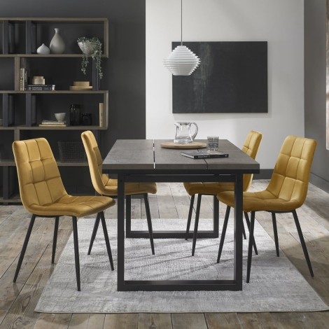 Tivoli - Weathered Oak - 4 to 6 Rectangular Extending Dining Table & 4 Mondrian Mustard Velvet Chairs