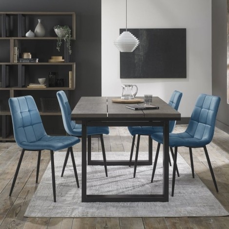 Tivoli - Weathered Oak - 4 to 6 Rectangular Extending Dining Table & 4 Mondrian Petrol Blue Chairs