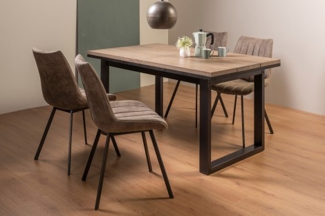 Tivoli - Weathered Oak - 4 to 6 Rectangular Extending Dining Table & 4 Fontana Tan Faux Suede Fabric Chairs