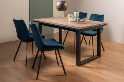 Tivoli - Weathered Oak - 4 to 6 Rectangular Extending Dining Table & 4 Fontana Blue Velvet Chairs