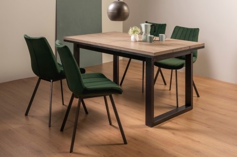 Tivoli - Weathered Oak - 4 to 6 Rectangular Extending Dining Table & 4 Fontana Green Velvet Chairs