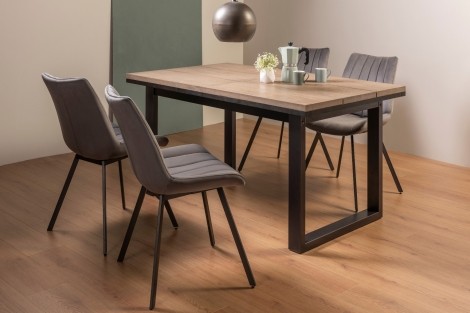 Tivoli - Weathered Oak - 4 to 6 Rectangular Extending Dining Table & 4 Fontana Grey Velvet Chairs