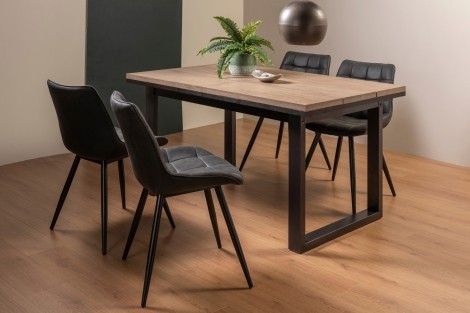 Tivoli - Weathered Oak - 4 to 6 Rectangular Extending Dining Table & 4 Seurat Dark Grey Faux Suede Fabric Chairs