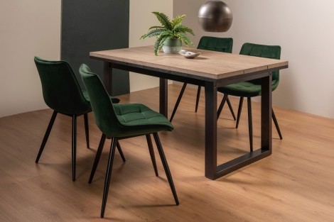 Tivoli - Weathered Oak - 4 to 6 Rectangular Extending Dining Table & 4 Seurat Green Velvet Chairs