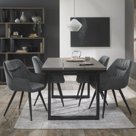 Tivoli - Weathered Oak - 4 to 6 Rectangular Extending Dining Table & 4 Dali Grey Velvet Chairs