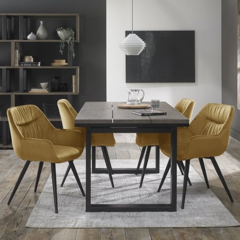 Tivoli - Weathered Oak - 4 to 6 Rectangular Extending Dining Table & 4 Dali Mustard Velvet Chairs